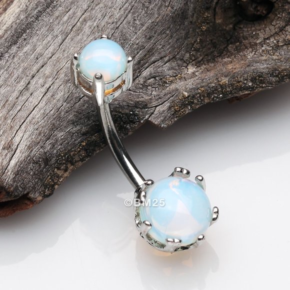 Golden Opalite Stone Crown Prong Set Belly Button Ring - Picture 1 of 2